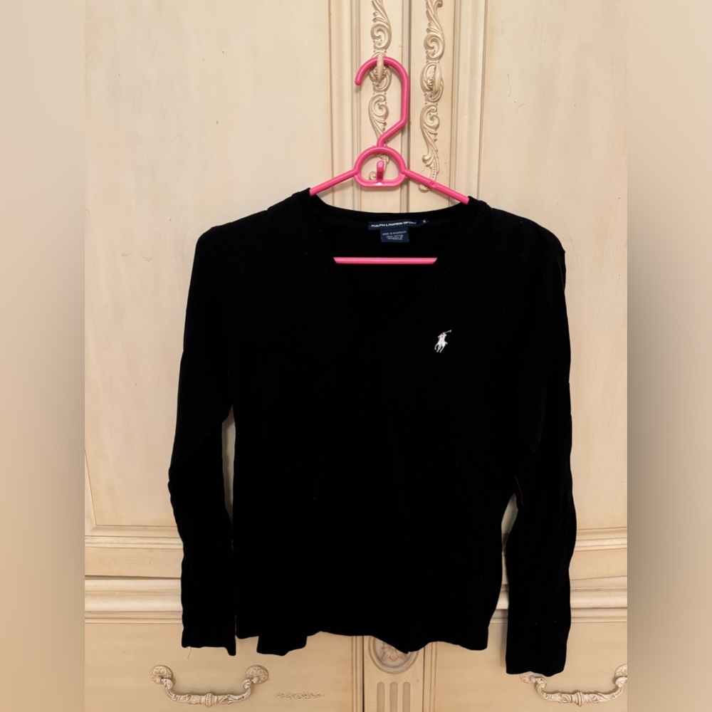 Ralph Lauren Sport black long sleeve shirt with white polo size small